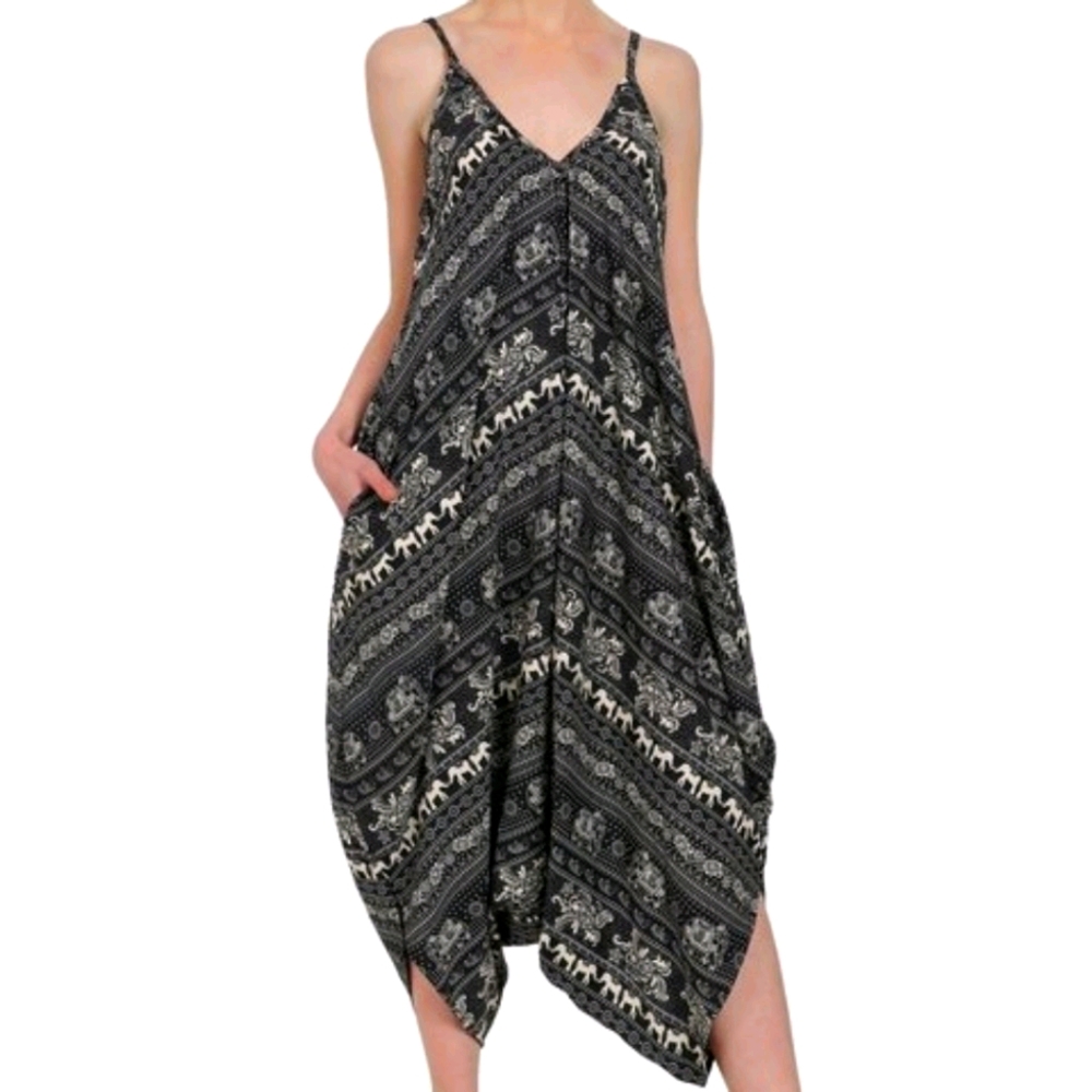 Elephant print multicolored wide leg jumpsuit